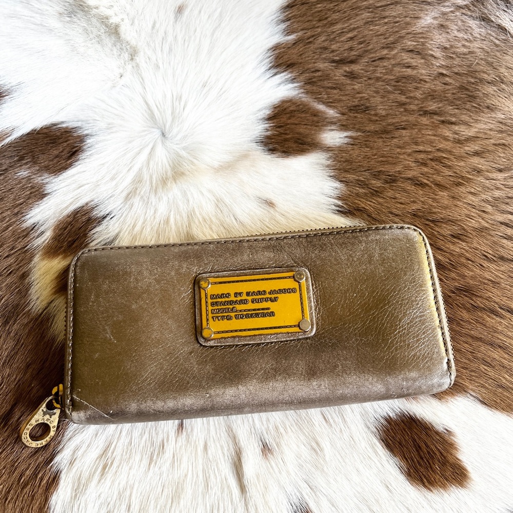 Marc Jacobs Metallic Bronze Wallet with Gold Plaque